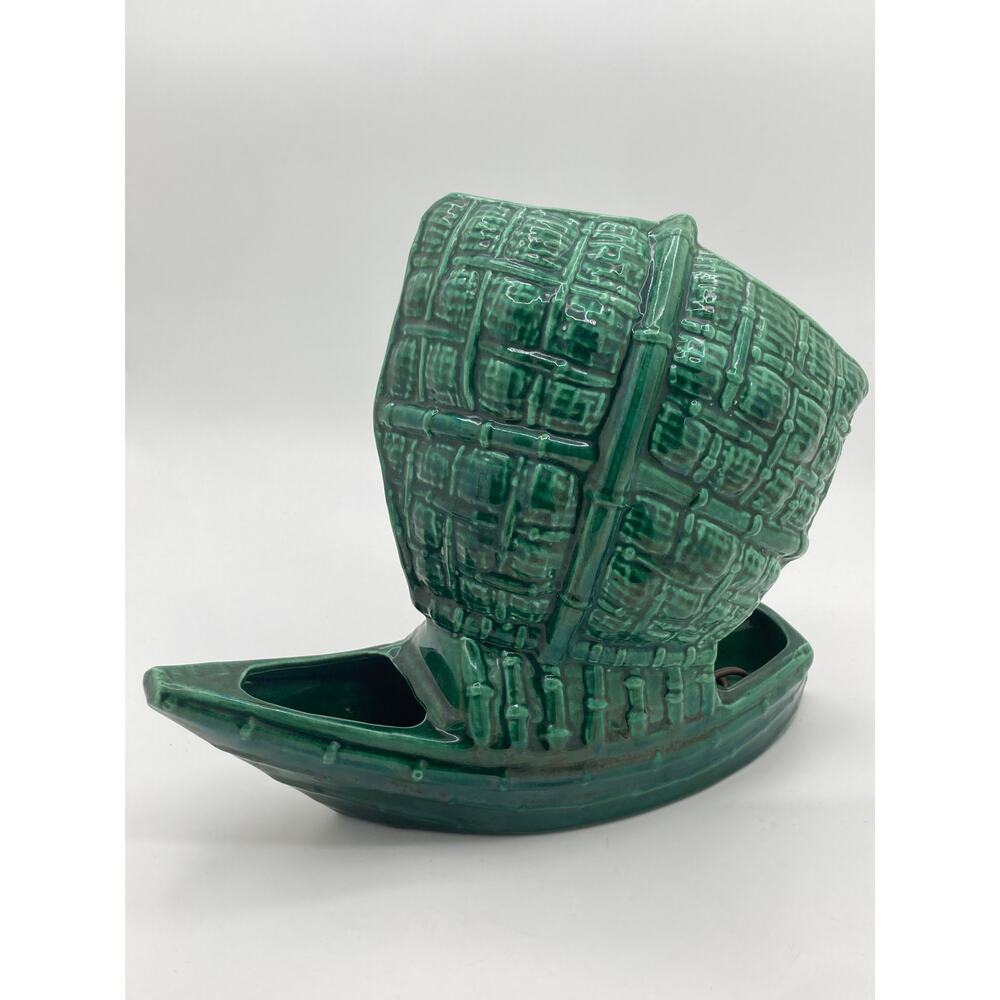 Vintage Ceramic Asian Junk Boat TV Lamp – Mid-Century Green Glaze